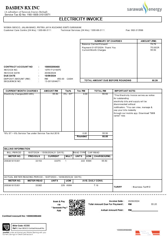 Malaysia Sarawak Energy business utility bill Word and PDF template PSD template